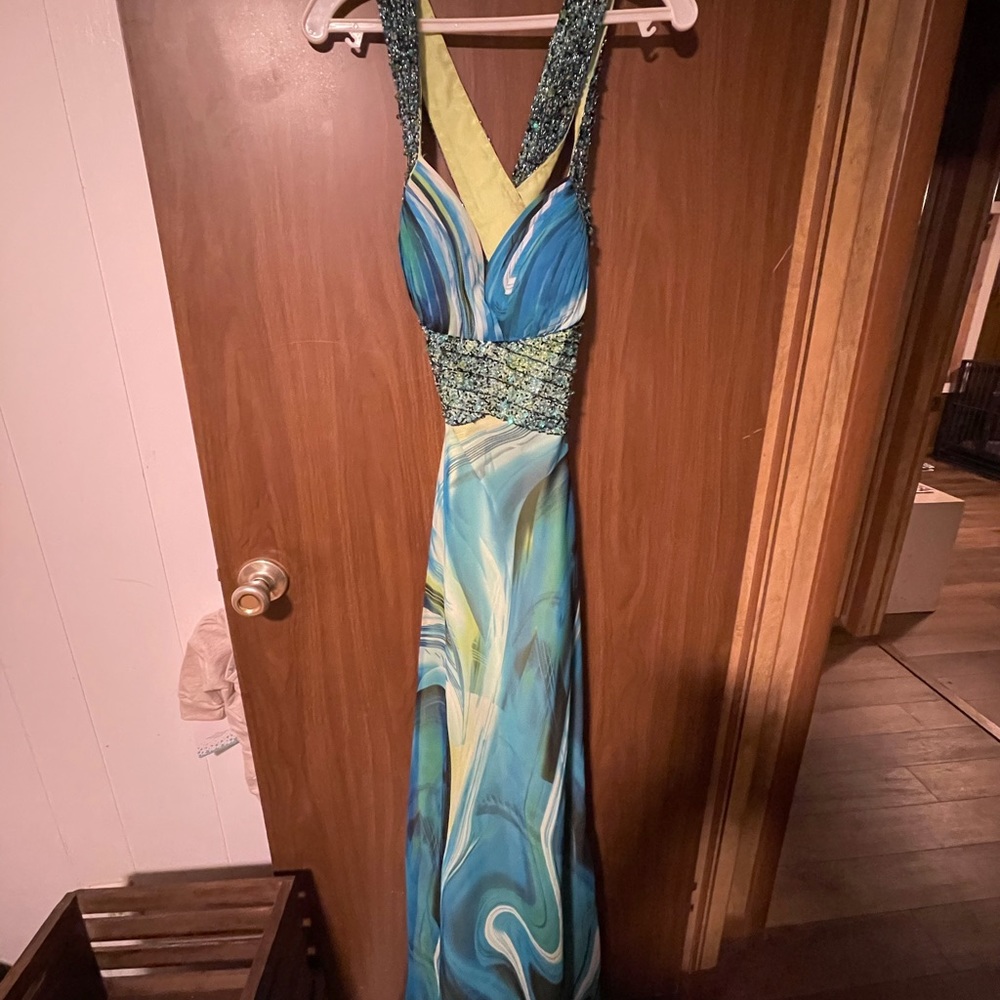 Blue and green prom dress